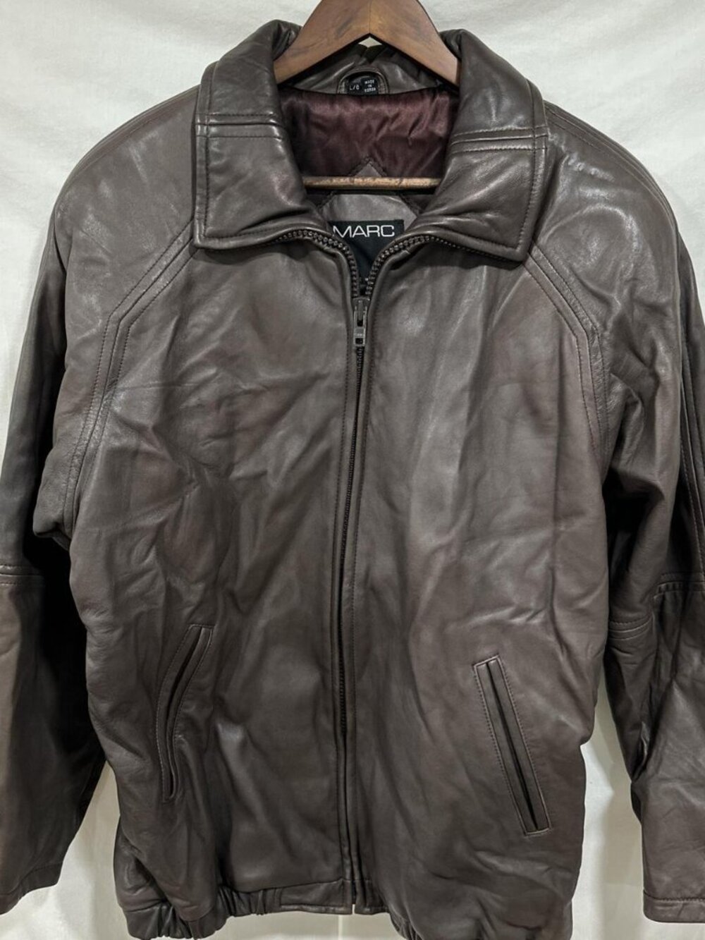 Brown/Grey leather jacket with zipper closure